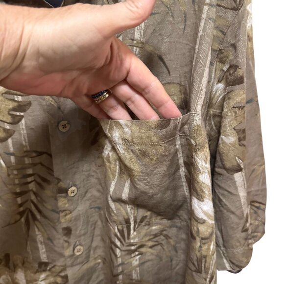 Stylish Men’s Large Caribbean Rayon Shirt – Brown Leaf Pattern, Short Sleeve - Picture 5 of 9
